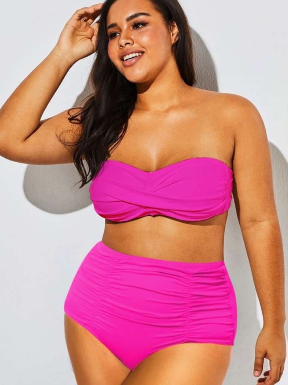 NWT Plus Size Twist Bandeau Bikini Set in Hot Pink